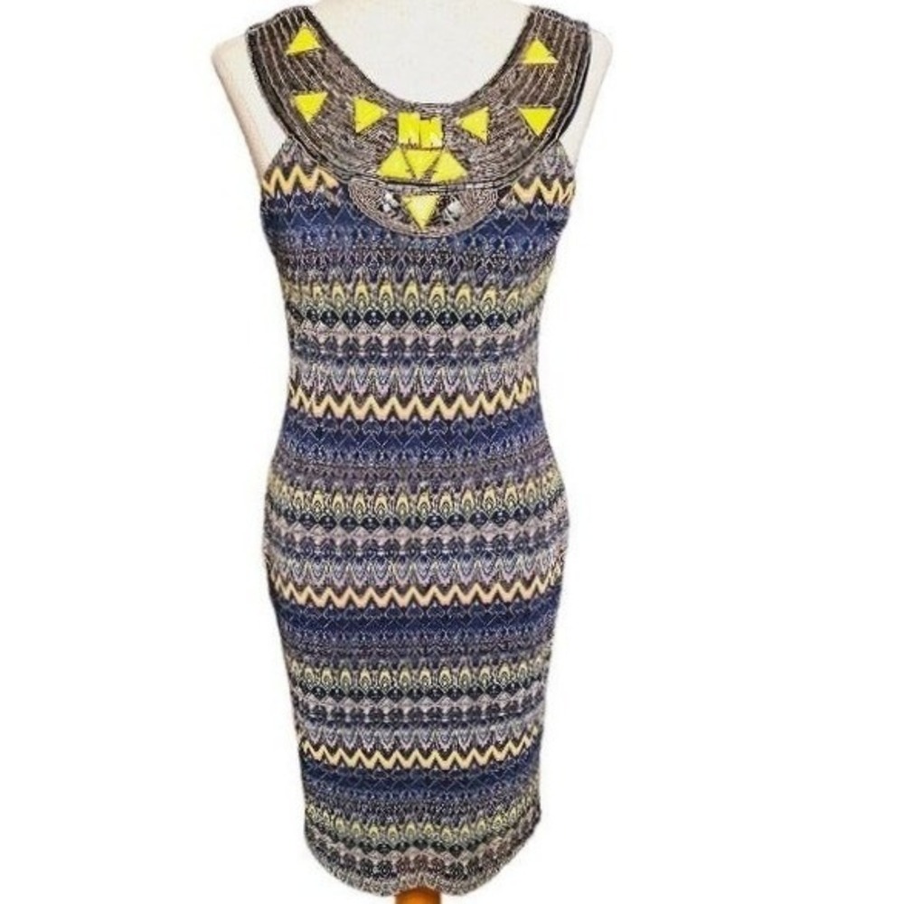 Alya statement collar Beaded open‎ back Dress Size Small blue Sleeveless